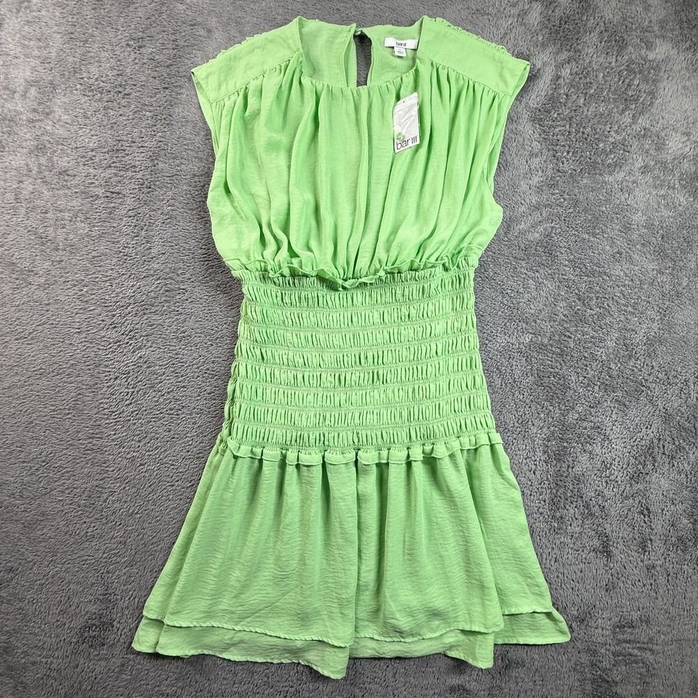Bar III Women's Gathered Smocked Sleeveless Mini Dress Mint Green NWT Size M